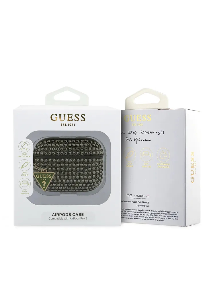 Чехол Guess для Airpods Pro 3 Diamond Rhinestone with Triangle charm, Хаки
