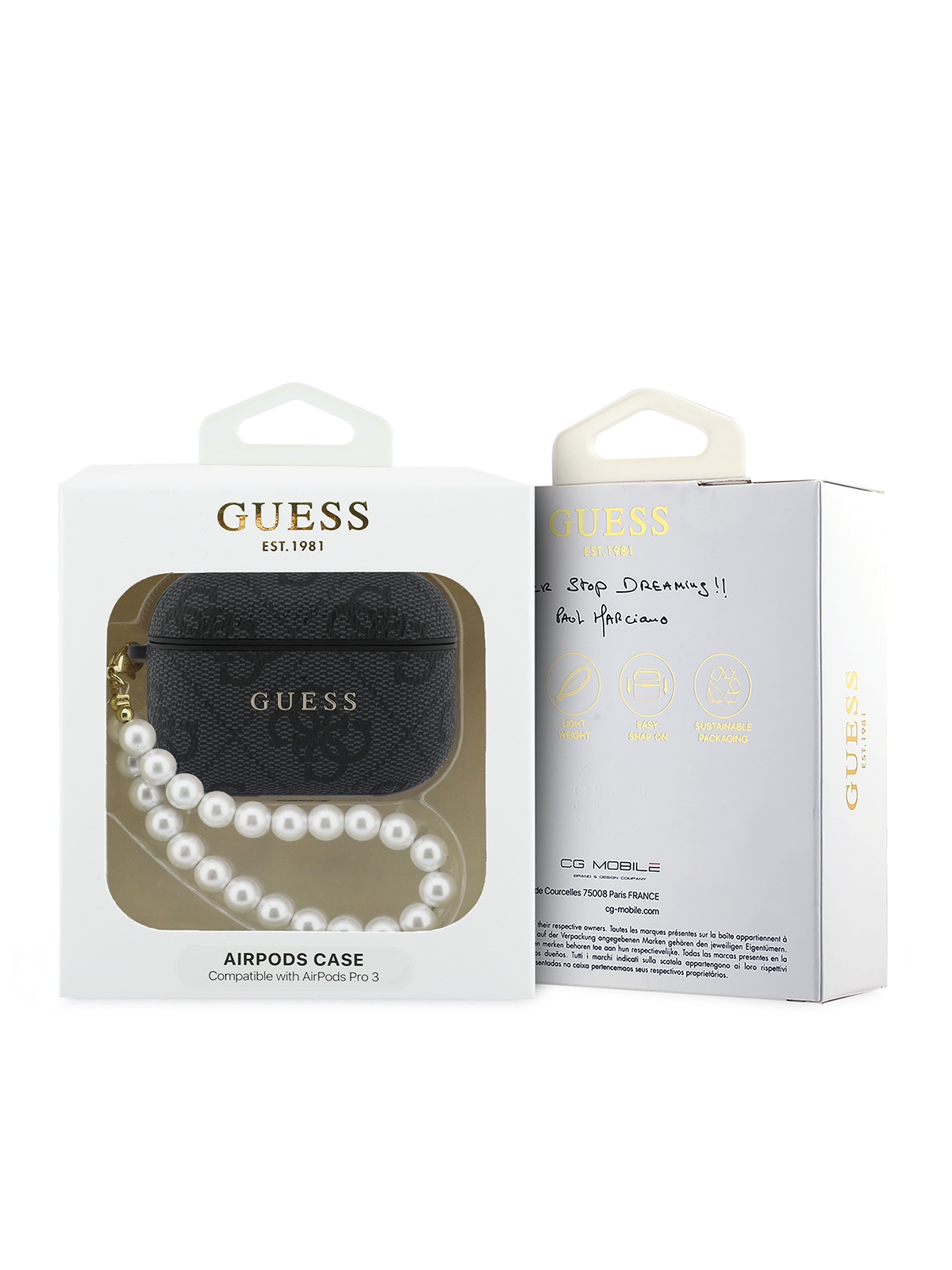 Чехол Guess для Airpods Pro 3 PU leather 4G with Classic metal logo and Pearl hand strap, Черный