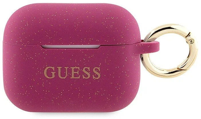 Чехол Guess для Airpods Pro 3 Silicone with ring Glitter/Fuchsia